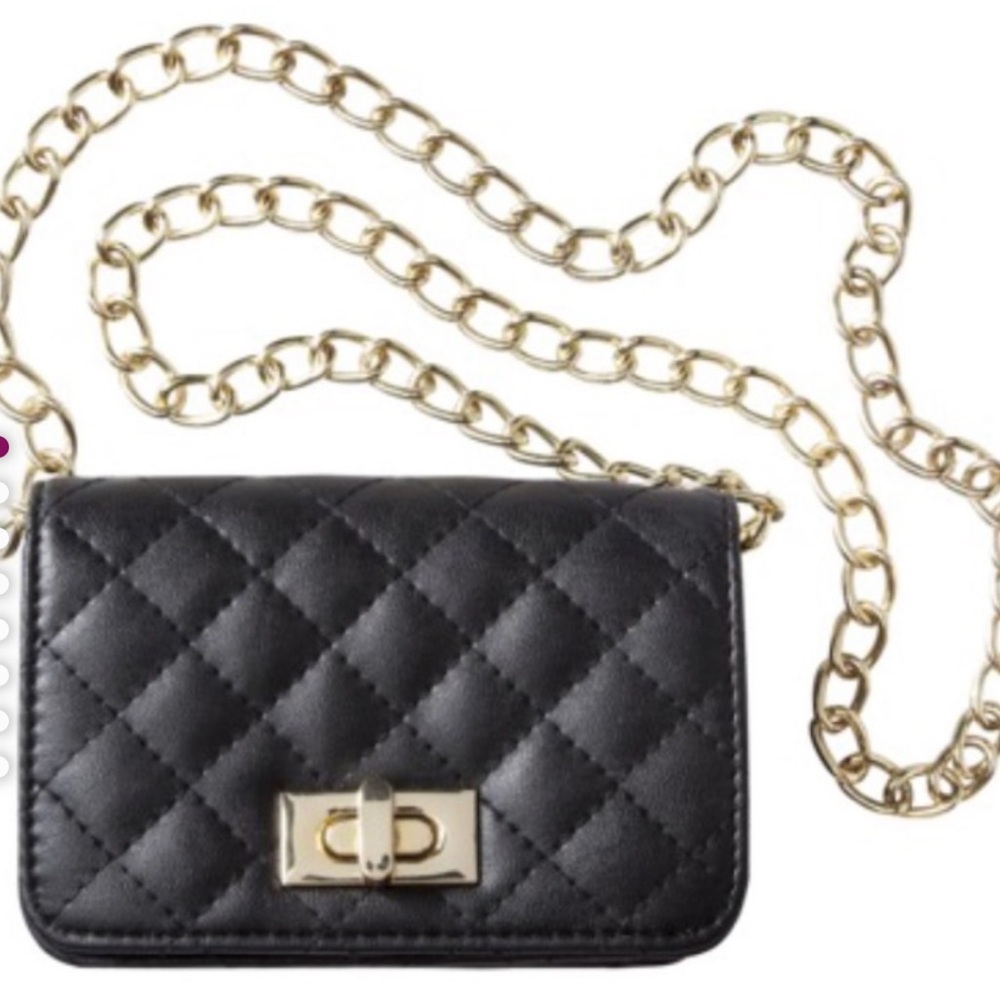NWOT Black and Gold Quilted Wallet on Chain